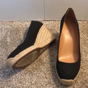 J Crew “Seville” Black Espadrille Canvas Wedges Heels Size 9M